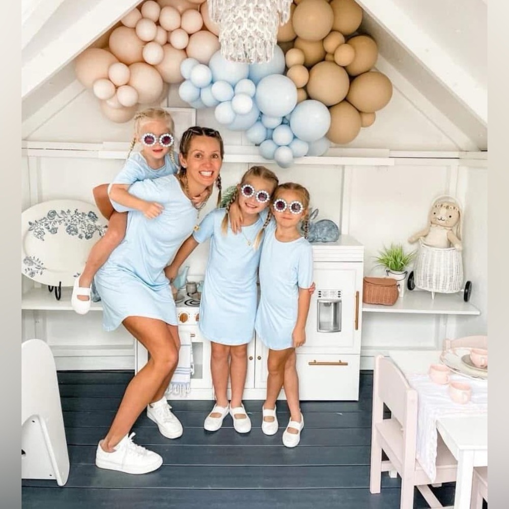 Matching Light Blue Dresses for Mom and Kids